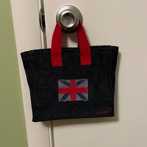Harrods Small Denim Tote with Red Union Jack London